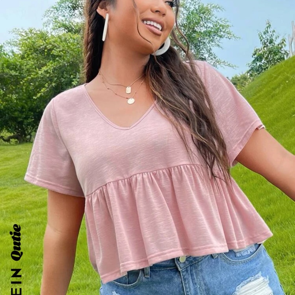 SHEIN Qutie Plus Peplum V Neck Tee - Picture 5 of 6